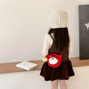 Handmade Santa Claus crochet crossbody bag and knit outfit set for girls Christmas gift