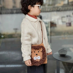 Handmade crochet lion crossbody bag for girls with cute 3D mane and knitted details