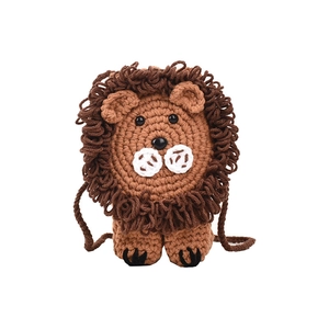 Joli sac bandoulière lion crocheté à la main avec texture tricotée et longue lanière