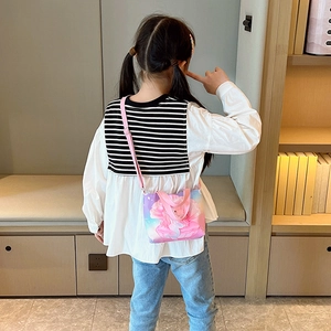 Kids purple gradient mermaid print canvas handbag with an adjustable shoulder strap
