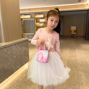 Kids cute pink mermaid canvas handbag with girls fashion tutu skirt and swan top set