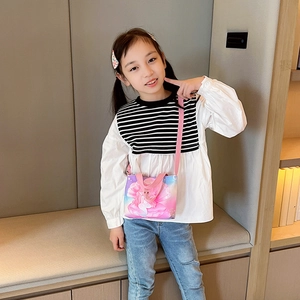 Cute pink mermaid canvas handbag for children featuring an adjustable shoulder strap