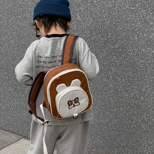 Cute Corgi dog cartoon kindergarten backpack with 3D ears and brown Oxford cloth design