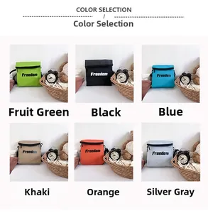 Color selection of small Freedom canvas crossbody bags for kids in six vibrant shades