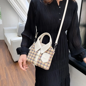 Creative plaid handbag shaped like a shirt with white collar and button details