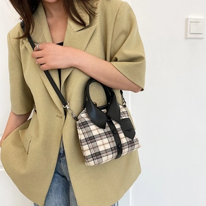 Creative plaid handbag with shirt design and adjustable leather crossbody strap for women