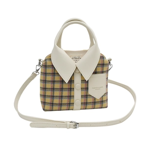 Creative shirt-shaped plaid handbag with yellow and black checks and shoulder strap