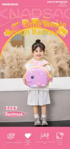 Pink cartoon whale backpack for kids with 3D EVA shell and thick S-shaped shoulder straps