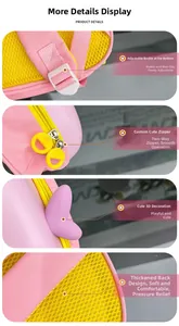 Detail view of the pink adjustable buckle and breathable mesh back pad of the kids backpack