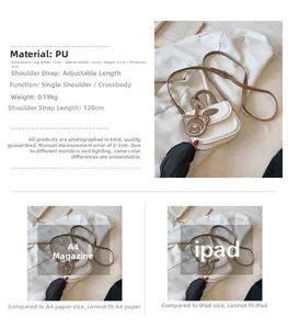 Specifiche dettagliate della borsa mini bianca in pelle PU con ciondolo a orsetto