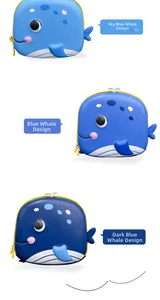 Detailed comparison of cartoon whale EVA hard shell backpacks in three shades of blue