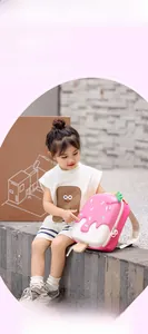 Detail of pink ice cream shaped kids backpack with ergonomic wide mesh shoulder straps