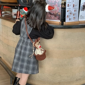 Sac bandoulière en crochet fait main pour enfants avec motif renne de Noël festif