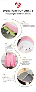 Detail view of pink rabbit eggshell backpack with EVA material and padded straps