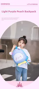 Detail of light purple eggshell toddler backpack with cute bunny ears and cartoon face