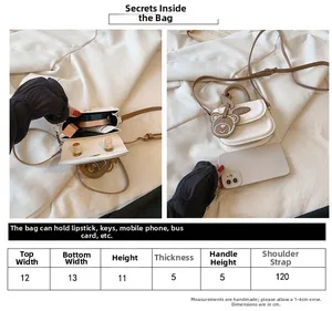 Guida alle taglie per mini borsa a tracolla bianca con misure in cm per larghezza e altezza