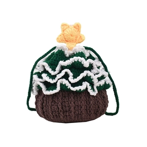 Handmade crochet Christmas tree crossbody bag for kids with yellow star top and green yarn
