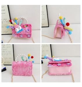 Vues détaillées du sac à main clown en peluche pour fille avec poignée en perles