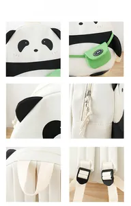 Detailed views of cute panda kids backpack with sturdy zippers and adjustable straps