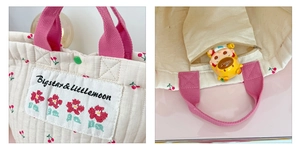 Détail en toile matelassée avec motif cerise et poche intérieure zippée de rangement