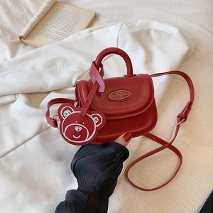 Mini borsa a tracolla rossa in pelle PU per bambina con logo orso e grande ciondolo