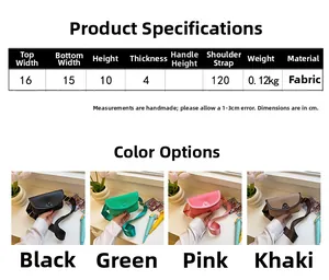Detailed size chart and dimensions for the mini semi-circle kids crossbody bag in four colors