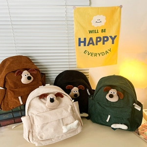 Kids Corduroy Backpack Cartoon Dog Plush Decoration School Bag For Kindergarten Boys Girls Cute Kawaii Daypack