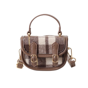 Mini sac à main vintage à carreaux avec garniture en cuir et bandoulière