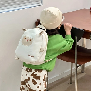 Cute white lamb canvas backpack for toddlers with large capacity and 3D sheep ears