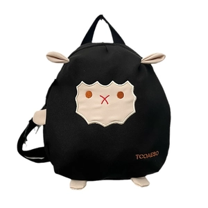 Cute black sheep cartoon toddler backpack with embroidered lamb face and adjustable straps