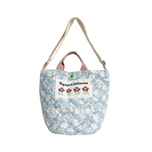 Sac à main matelassé à fleurs avec poignées roses et bandoulière pour filles en bleu clair