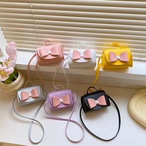 Kids Mini Crossbody Bag PU Leather Bow Handheld Shoulder Purse Cute Fashion Accessory For Girls