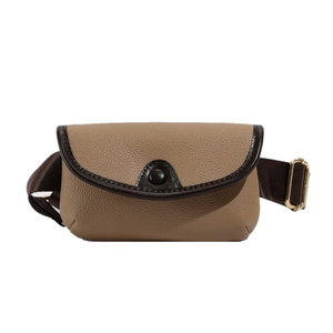 Semicircle PU leather crossbody bag for kids with khaki pebble grain and brown strap