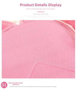 Detail of pink breathable mesh fabric with neat stitching on cartoon kids backpack