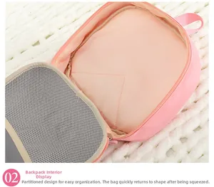 Internal view of pink toddler backpack with breathable mesh compartment and organized storage