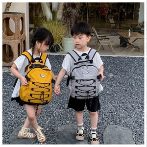 Kids lightweight canvas drawstring backpacks in yellow and grey for outdoor activities