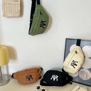 Kids Canvas Waist Bag Letter Print Chest Crossbody Pack Adjustable Strap Casual Streetwear For Boys Girls