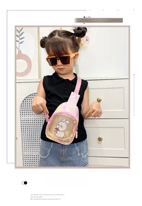 Pink holographic rabbit crossbody bag for kids with sparkling glitter and adjustable strap