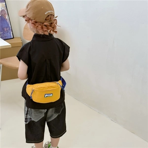 Kids fashion yellow canvas waist bag with blue strap and Plla logo for boys and girls