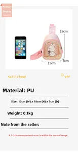Pink PU rabbit mini crossbody bag for kids with transparent heart pocket and size dimensions
