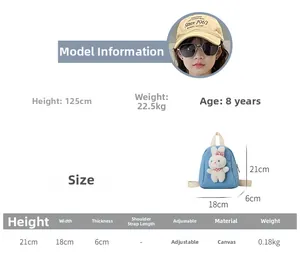 Detailed size chart for kids canvas rabbit backpack with height and width dimensions