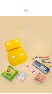Detail view of yellow 3D EVA zipper bag showing internal compartments and storage space