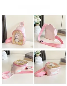 Detailed views of the glittery pink bunny chest bag for girls from multiple angles