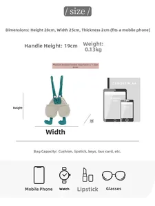 Detailed size chart of handmade crochet bag with dimensions and capacity comparison