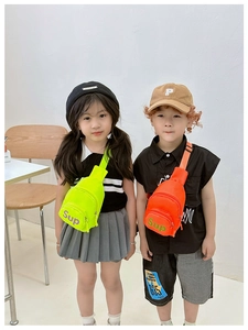 Children's vibrant neon green and bright orange canvas cross-body chest bags with Sup print