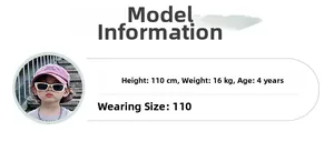 Kid's canvas backpack size chart showing a 110cm tall male model wearing size 110