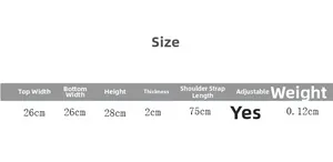 Detailed size chart for kids canvas backpack with specific width and height measurements