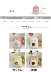 Tableau des tailles pour sac à dos enfant en toile avec oreilles d'animaux mignons