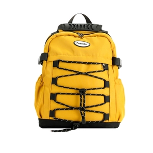 Vibrant yellow kids canvas backpack with drawstring design and mesh side pockets for outdoor