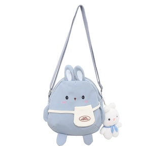 Cute light blue rabbit crossbody bag for girls with adjustable strap and plush charm